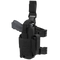 The Condor Tornado Tactical Leg Holster is a black, right-leg holster with adjustable buckles and velcro, featuring retention straps to securely hold a pistol and accessory.