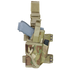 The Condor Tornado Tactical Leg Holster - MultiCam securely holds a gray training pistol and a magazine, featuring adjustable straps and plastic buckles for a customizable fit.