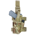 The Condor Tornado Tactical Leg Holster - MultiCam securely holds a gray training pistol and a magazine, featuring adjustable straps and plastic buckles for a customizable fit.