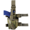 The Condor Tornado Tactical Leg Holster in Scorpion OCP holds a blue training pistol and has adjustable straps for secure attachment to your thigh and belt.