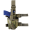 The Condor Tornado Tactical Leg Holster in Scorpion OCP holds a blue training pistol and has adjustable straps for secure attachment to your thigh and belt.