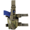 The Condor Tornado Tactical Leg Holster in Scorpion OCP holds a blue training pistol and has adjustable straps for secure attachment to your thigh and belt.