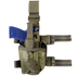 The Condor Tornado Tactical Leg Holster in Scorpion OCP holds a blue training pistol and has adjustable straps for secure attachment to your thigh and belt.