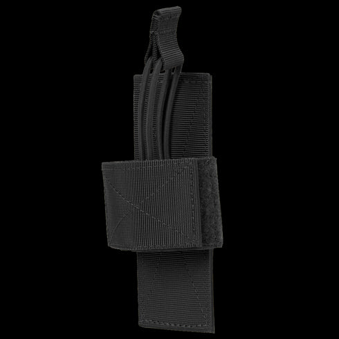 The Condor Universal Holster is a black nylon pouch with an adjustable strap and Velcro closure, ideal for carrying small tools or accessories at the range or during bushcraft adventures.