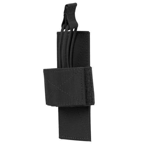 The Condor Universal Holster is a black nylon pouch with an adjustable strap and Velcro closure, ideal for carrying small tools or accessories at the range or during bushcraft adventures.