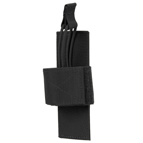 The Condor Universal Holster is a black nylon pouch with an adjustable strap and Velcro closure, ideal for carrying small tools or accessories at the range or during bushcraft adventures.