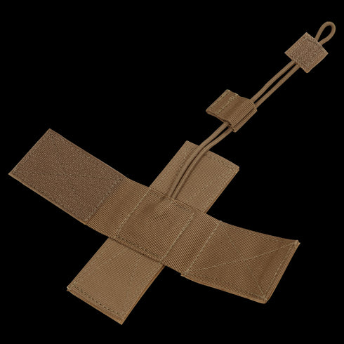 The Condor Universal Holster features a brown nylon strap with hook-and-loop fasteners in an X shape, an adjustable loop, and a rectangular tab—perfect for EDC or first responder use.