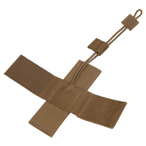 The Condor Universal Holster features a brown nylon strap with hook-and-loop fasteners in an X shape, an adjustable loop, and a rectangular tab—perfect for EDC or first responder use.