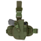 Condor Universal Leg Holster in green, equipped with a secured gray training pistol and an extra magazine pouch attached.