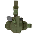 Condor Universal Leg Holster in green, equipped with a secured gray training pistol and an extra magazine pouch attached.