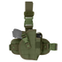 Condor Universal Leg Holster in green, equipped with a secured gray training pistol and an extra magazine pouch attached.
