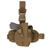 Condor Universal Leg Holster in tan, shown with a handgun and magazine inserted; features adjustable straps and snap closures.