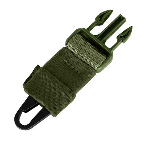 The Condor Cobra 1-Point Bungee Sling features a durable green nylon strap with plastic buckle and hook, ideal for securing or adjusting gear on backpacks or outdoor equipment.