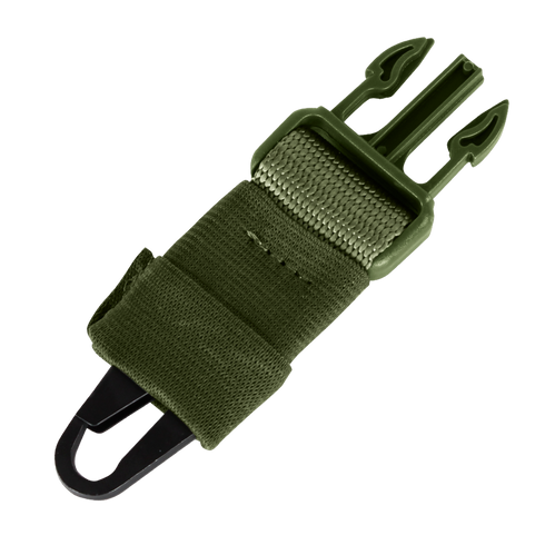 The Condor Cobra 1-Point Bungee Sling features a durable green nylon strap with plastic buckle and hook, ideal for securing or adjusting gear on backpacks or outdoor equipment.