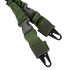 Close-up of two green adjustable straps with plastic buckles and metal clips, components of the Condor CBT 2-Point Bungee Sling - MultiCam.
