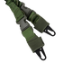 Close-up of two green adjustable straps with plastic buckles and metal clips, components of the Condor CBT 2-Point Bungee Sling - MultiCam.