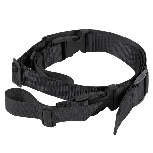 The Condor Speedy 2-Point Sling features an adjustable black nylon strap with buckles, padding, and multiple loops—perfect for EDC or the shooting range. Photographed on a white background.