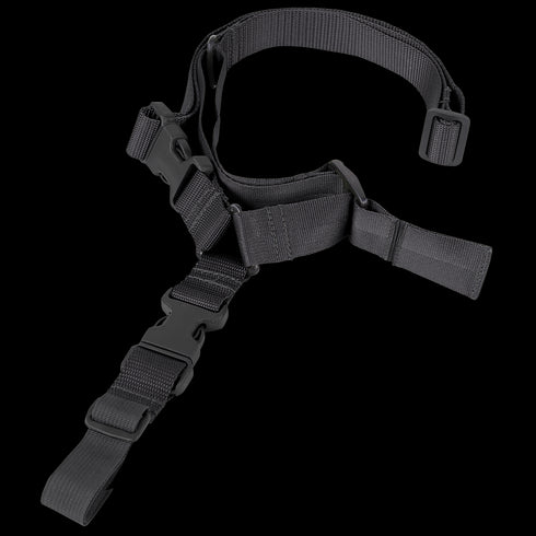 The Condor Quick 1-Point Sling is a black adjustable nylon tactical sling with plastic buckles and straps, designed for carrying equipment or securing items—ideal for EDC or shooting range trips.