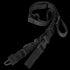 The Condor Stryke Single Bungee Conversion Sling in black features adjustable length, buckles, clips, loops, and both coiled and straight sections for tactical versatility.
