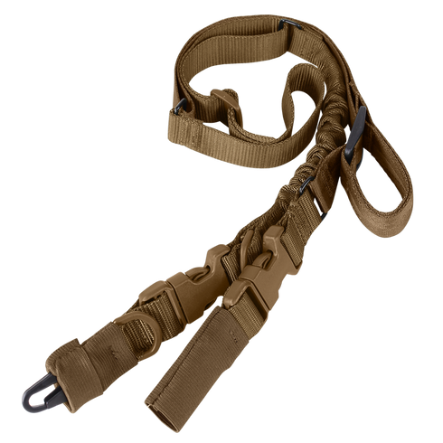 The Condor Stryke Single Bungee Conversion Sling features adjustable straps, plastic buckles, and a metal clip, offering reliable firearm carrying.