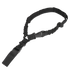 The Condor Matrix Single Point Sling is a black adjustable tactical bungee sling with plastic buckles and a padded shoulder strap, designed for carrying equipment.