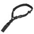 The Condor Matrix Single Point Sling is a black adjustable tactical bungee sling with plastic buckles and a padded shoulder strap, designed for carrying equipment.