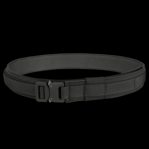 The Condor Cobra Gun Belt is a black tactical belt featuring a sturdy buckle, engineered for durability and reliable support.