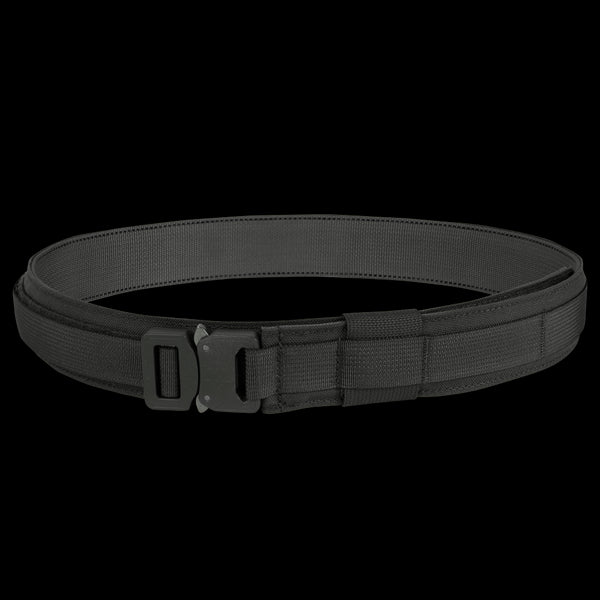 The Condor Cobra Gun Belt is a black tactical belt featuring a sturdy buckle, engineered for durability and reliable support.