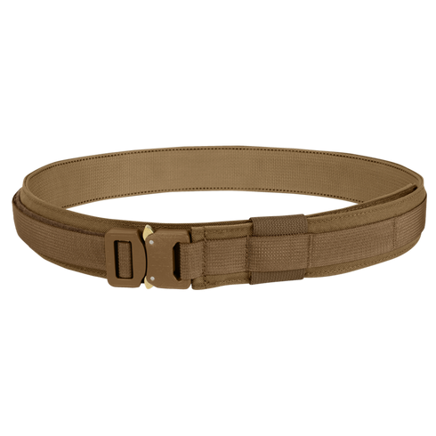 The Condor Cobra Gun Belt, a brown tactical utility belt with a quick-release buckle, is shown coiled in a circle on a white background.