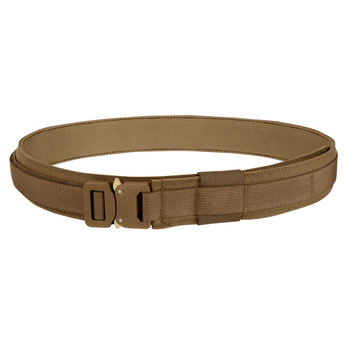 The Condor Cobra Gun Belt, a brown tactical utility belt with a quick-release buckle, is shown coiled in a circle on a white background.