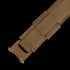 Close-up of the Condor Cobra Gun Belt, featuring a tan nylon strap with reinforced stitching and a flat metal buckle at one end.
