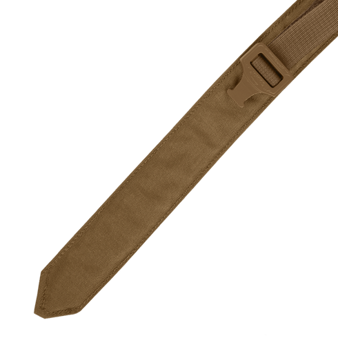 A close-up of the Condor Cobra Gun Belt, featuring brown fabric, a pointed end, and a rectangular buckle, displayed on a white background.