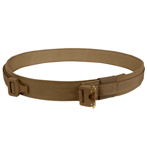The Condor Cobra Gun Belt, featuring a sturdy buckle and reinforced stitching, is shown in tan on a plain white background.