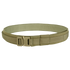 The Condor Cobra Gun Belt in tactical olive green nylon features a sturdy metal buckle and is displayed coiled on a plain background.