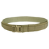 The Condor Cobra Gun Belt in tactical olive green nylon features a sturdy metal buckle and is displayed coiled on a plain background.