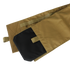 A close-up of the Condor Cyclone Plate Carrier in MultiCam shows a tan fabric sleeve with a hook-and-loop closure, partially revealing a black rectangular plate—perfect for military or first responder use.