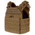 The Condor Cyclone Plate Carrier is a tan tactical vest with adjustable shoulder straps, front Velcro panels, and MOLLE webbing for gear attachment.
