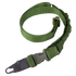 The Condor Viper Single Point Bungee Sling is a green adjustable nylon strap with a plastic buckle and metal attachment, ideal for military or law enforcement use.