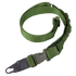 The Condor Viper Single Point Bungee Sling is a green adjustable nylon strap with a plastic buckle and metal attachment, ideal for military or law enforcement use.