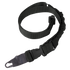 The Condor Viper Single Point Bungee Sling is a black adjustable nylon strap with a plastic buckle and metal clip, ideal for carrying equipment—perfect for law enforcement or first responder use.