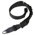 The Condor Viper Single Point Bungee Sling is a black adjustable nylon strap with a plastic buckle and metal clip, ideal for carrying equipment—perfect for law enforcement or first responder use.
