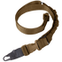 The Condor Viper Single Point Bungee Sling is a brown nylon rifle sling with a metal clip and adjustable buckle, perfect for military use or carrying your firearm at the range.