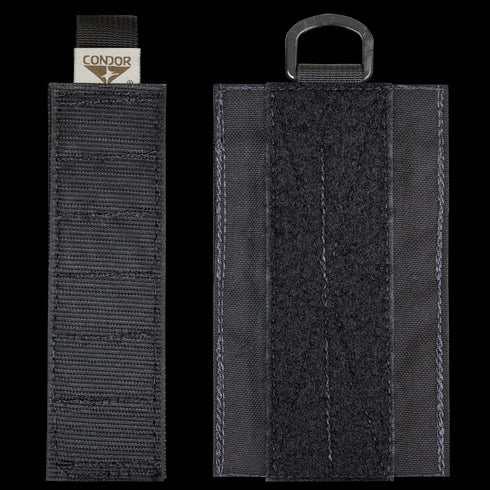 The Condor TSRS Shotshell Platform includes two black nylon straps with hook-and-loop fasteners; one features a Condor logo tag, the other has a metal D-ring—ideal for Military or Law Enforcement use.