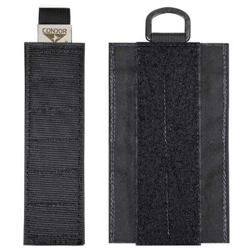 The Condor TSRS Shotshell Platform includes two black nylon straps with hook-and-loop fasteners; one features a Condor logo tag, the other has a metal D-ring—ideal for Military or Law Enforcement use.