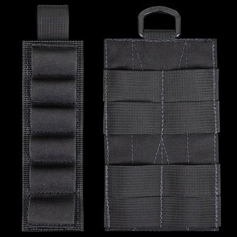 The Condor TSRS Shotshell Platform includes two black nylon tactical pouches—one with five elastic loops and the other with MOLLE webbing and a metal D-ring—ideal for shooting ranges or first responders.