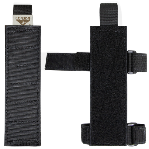 The Condor TSRS Buttstock Shell Platform features two black nylon straps with hook-and-loop fasteners and elastic loops, ideal for securing or attaching gear.