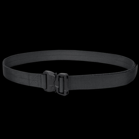 The Condor GT Cobra Belt, shown closed in a circle against a white background, features durable black nylon and a quick-release buckle—perfect for law enforcement or bushcraft users seeking reliable performance.