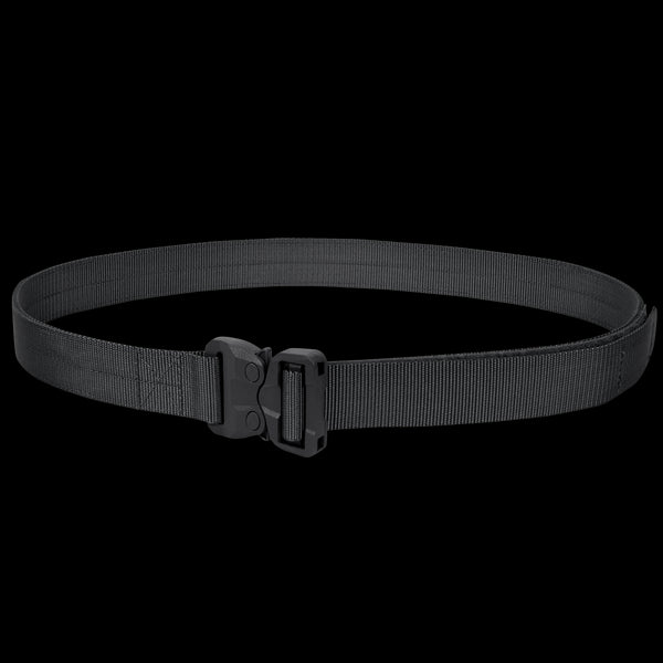 The Condor GT Cobra Belt, shown closed in a circle against a white background, features durable black nylon and a quick-release buckleāperfect for law enforcement or bushcraft users seeking reliable performance.