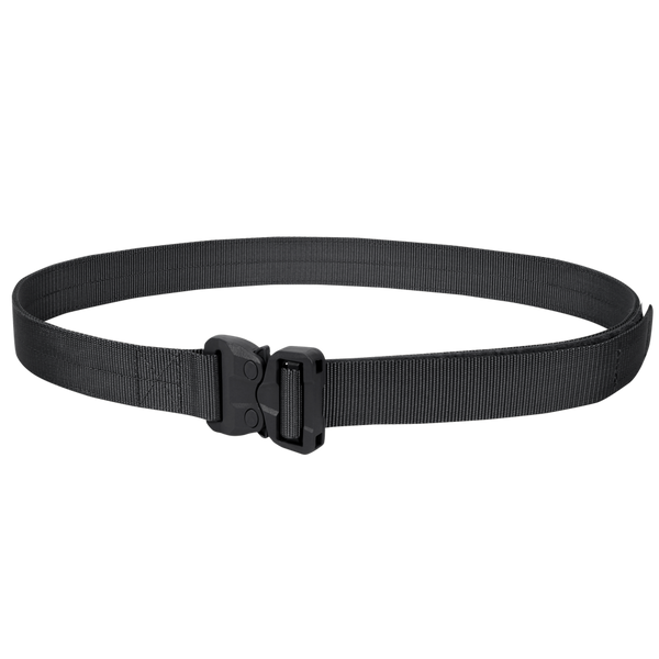 The Condor GT Cobra Belt, shown closed in a circle against a white background, features durable black nylon and a quick-release buckle—perfect for law enforcement or bushcraft users seeking reliable performance.