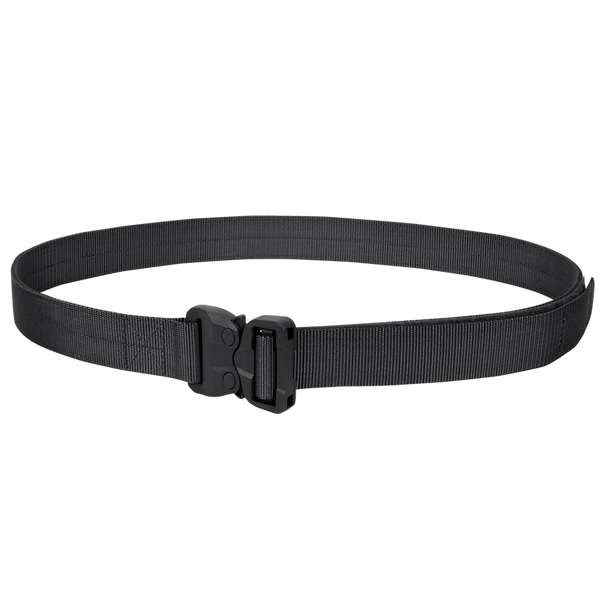The Condor GT Cobra Belt, shown closed in a circle against a white background, features durable black nylon and a quick-release buckleāperfect for law enforcement or bushcraft users seeking reliable performance.